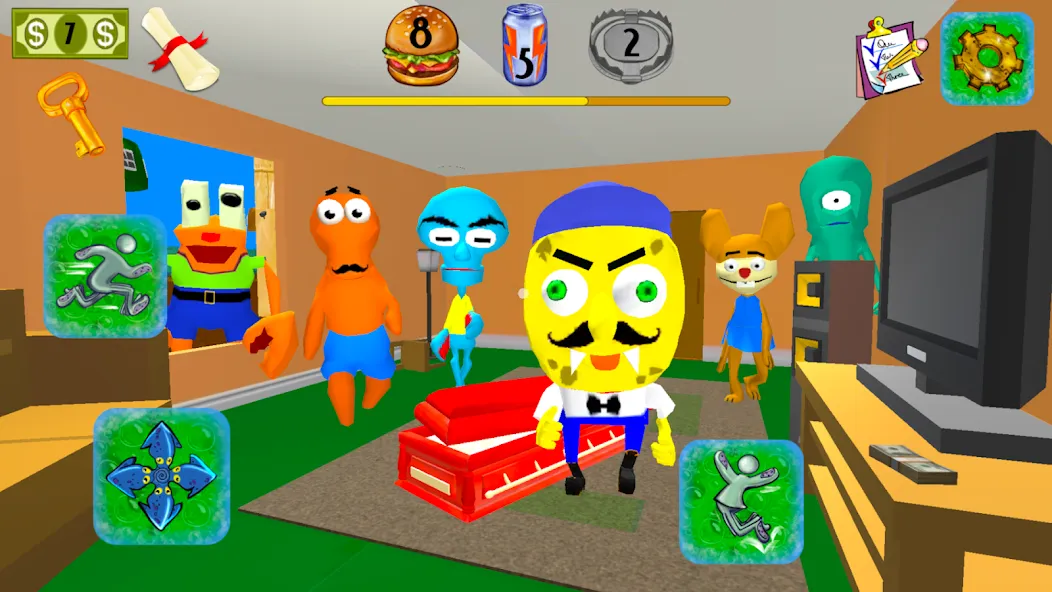 Sponge Neighbor Escape 3D (Спонж Сосед Побег 3D)  [МОД Бесконечные монеты] Screenshot 4